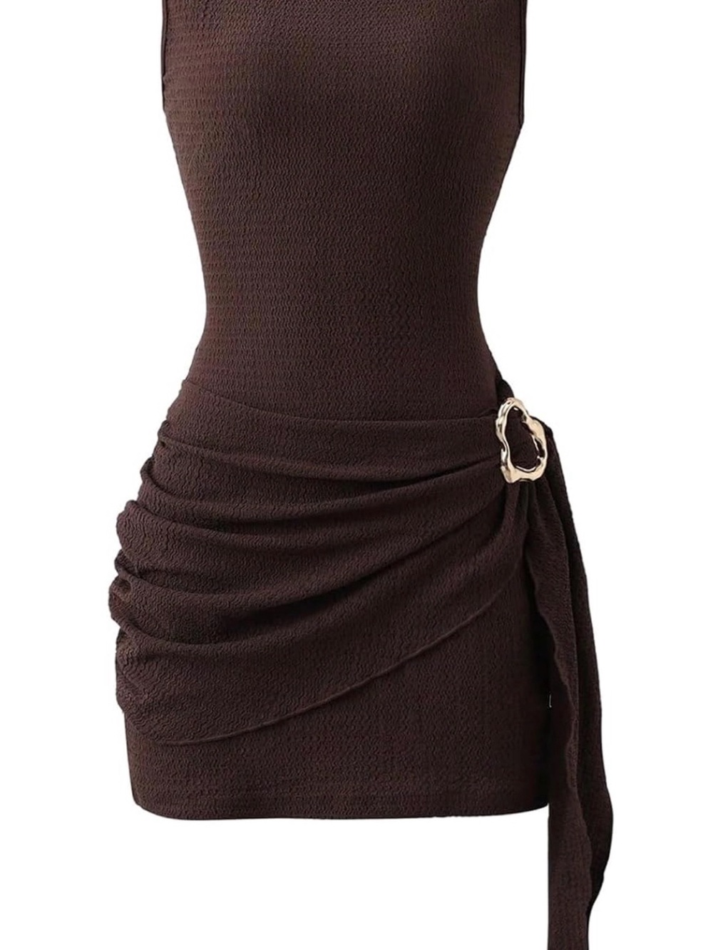 Chocolate Brown Ruched Mini Skirt with Side Drape